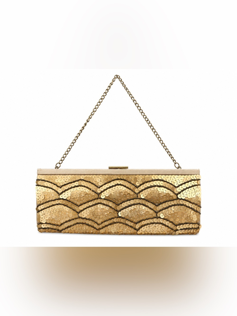 Banana Republic Women’s Gold Sequin Beaded Evening Clutch Chain Bag